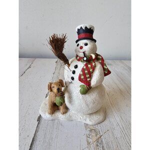 Bethany Lowe snowman dog figurine‎ broom Xmas statue decor glitter sparkle